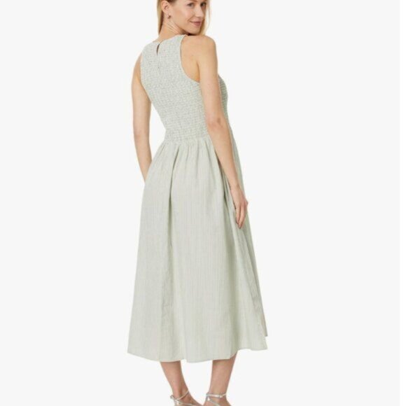 Madewell Selena Midi Dress Pistachio Green Stripe NWT XS Pockets Smocked - Picture 2 of 9